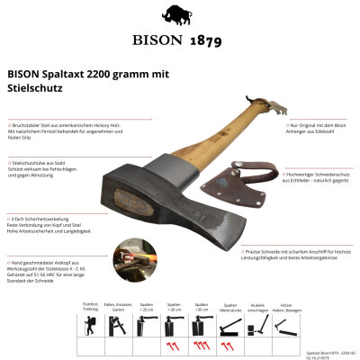 BISON 1879 Spaltaxt 2200g mit Schneid- und Stielschutz