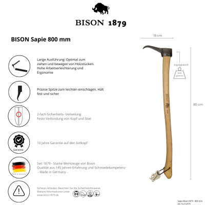 BISON 1879 Sappie 600g mit 80cm Hickory-Stiel