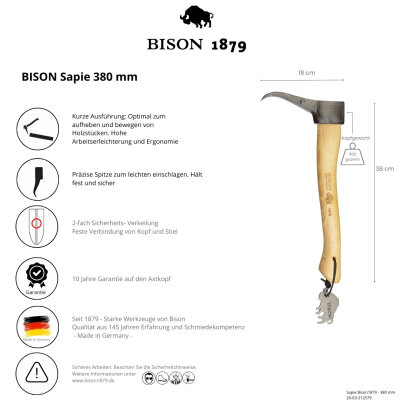 BISON 1879 Sappie 600g mit 80cm Hickory-Stiel